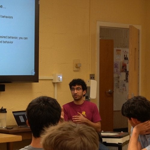 Kian Mostoufi ’25 teaches the student-initiated course “The Psychology of Habit Building in Education."